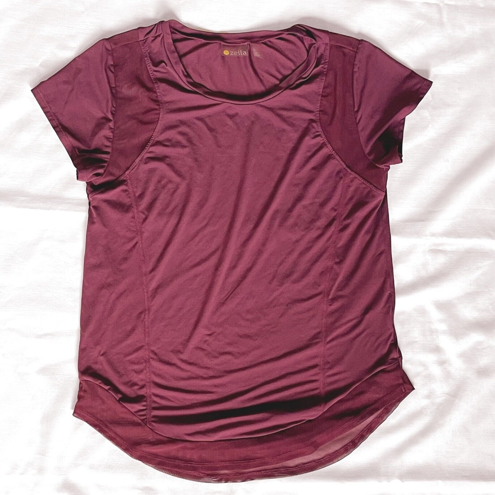 ZELLA Women's Burgundy Mesh Inset Training Tee T-Shirt Athletic Size Large